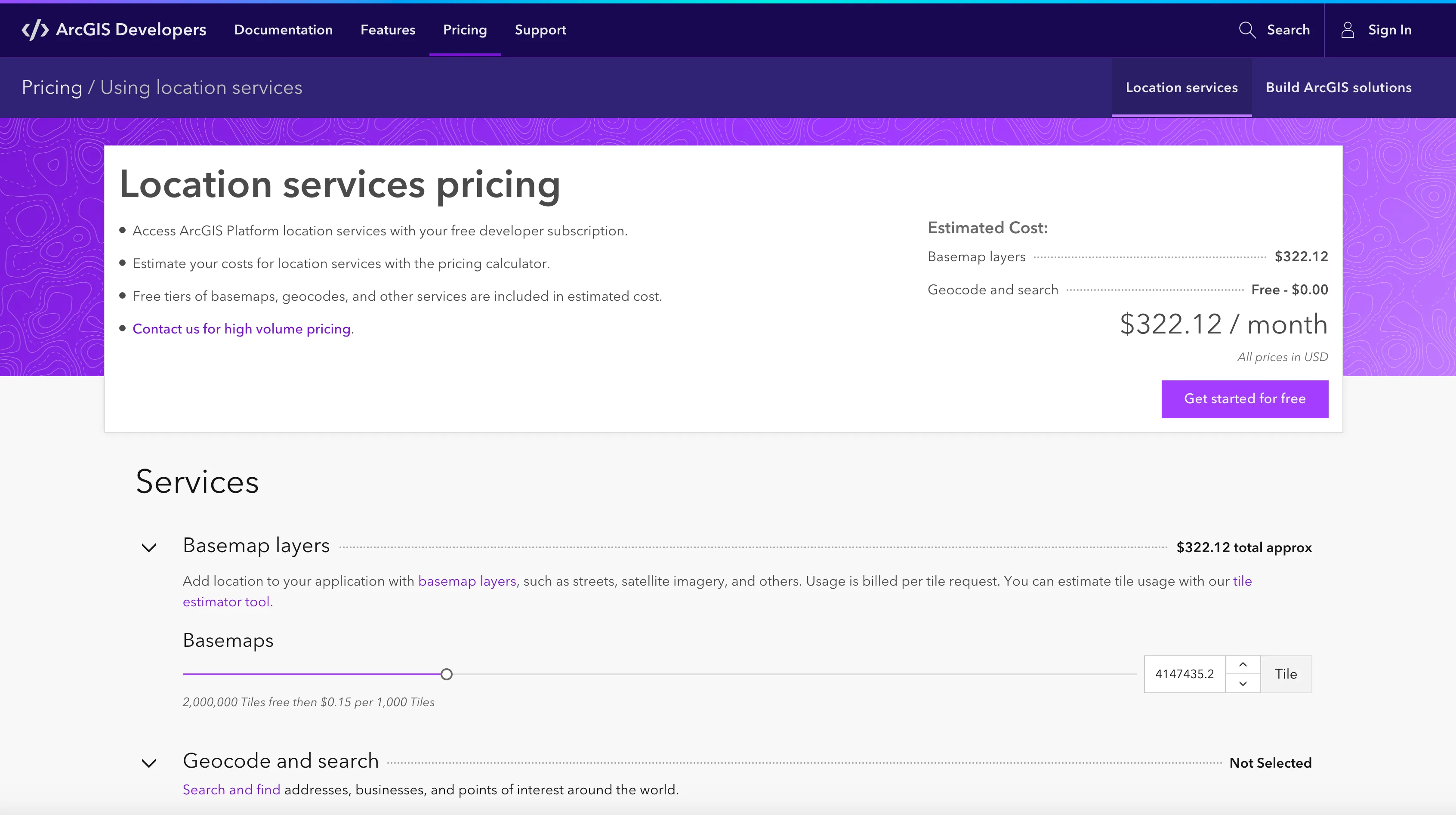 pricing page